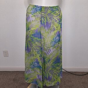 Ruby Rd. Green Purple Tropical Leaf Print Bohemian Pull On Maxi Skirt Size 16